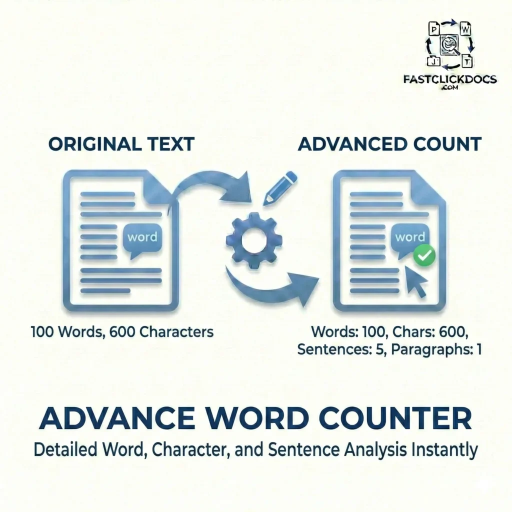 Online word counter tool showing real-time word, character, sentence, and paragraph count for entered text